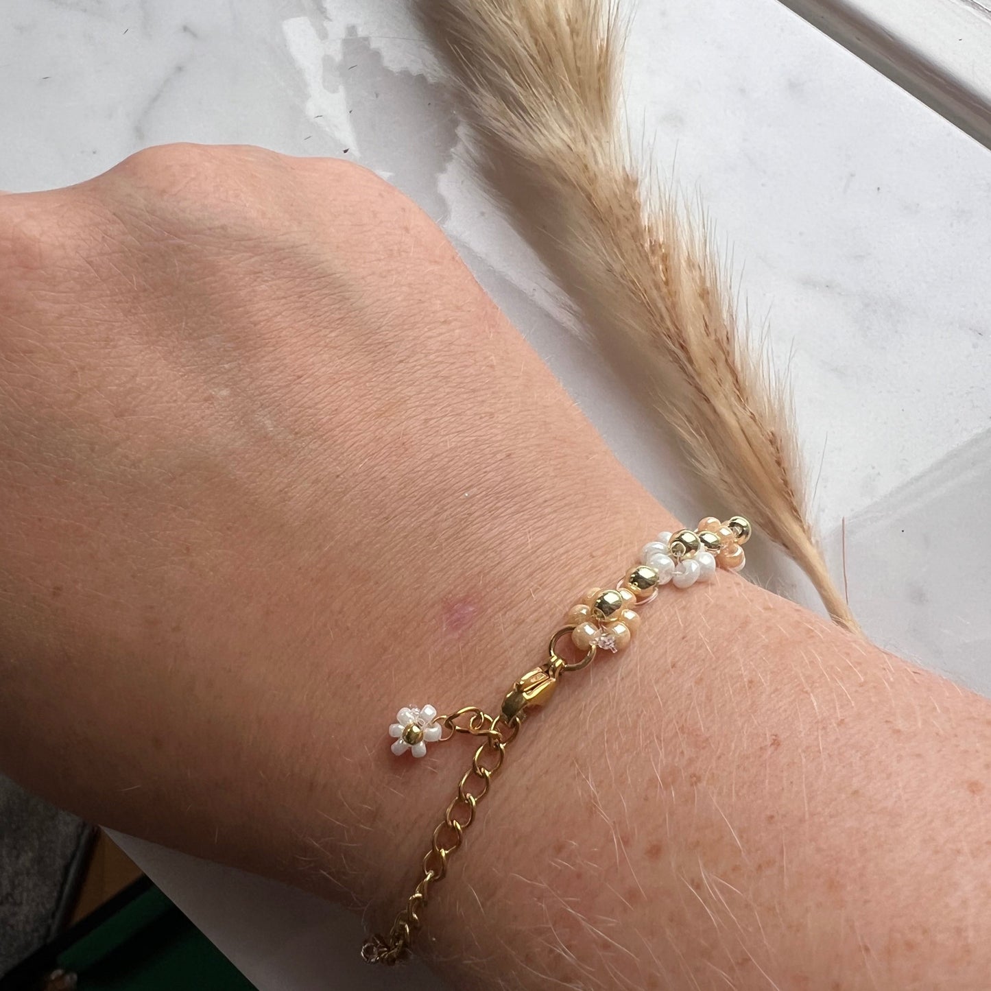Armband - Ivory & Champagne - med knäppe