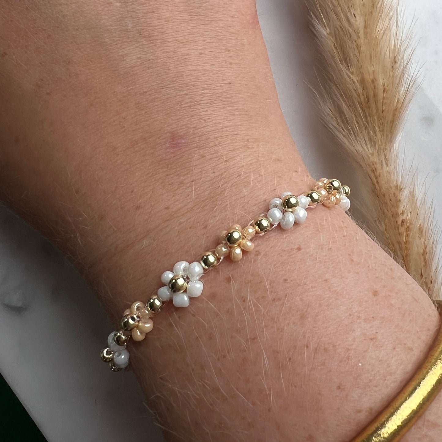 Armband - Ivory & Champagne - med knäppe